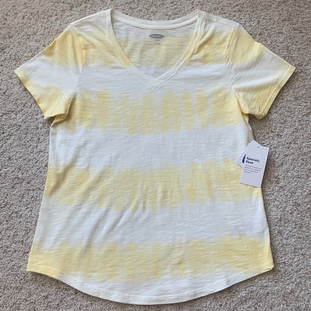 Old Navy Yellow and White Tie-dye Everywear Tee
